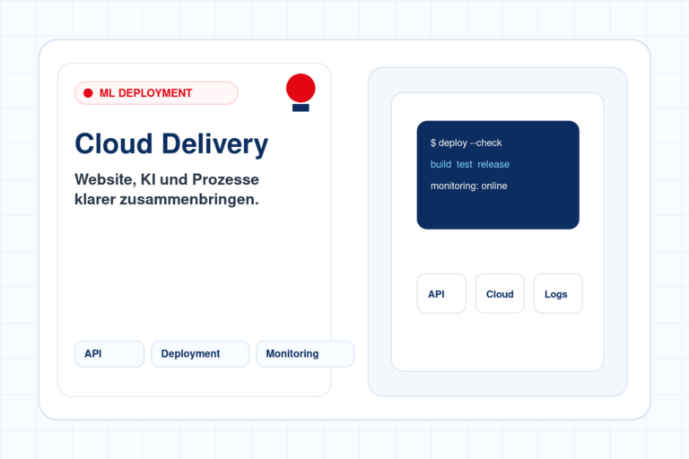 Kubertino Titelbild zu "ML-Modelle mit FastAPI und Docker: Was Unternehmen vor dem Deployment klären sollten" mit Website-, KI- und Automatisierungsvisualisierung.
